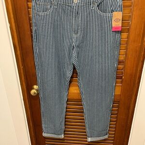 Dickies Blue and White Striped Boyfriend Jeans